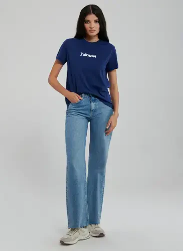 Blue Crew Neck Blue Women's T-Shirt M1612242-70722-CREW NECK LOGO T - 1