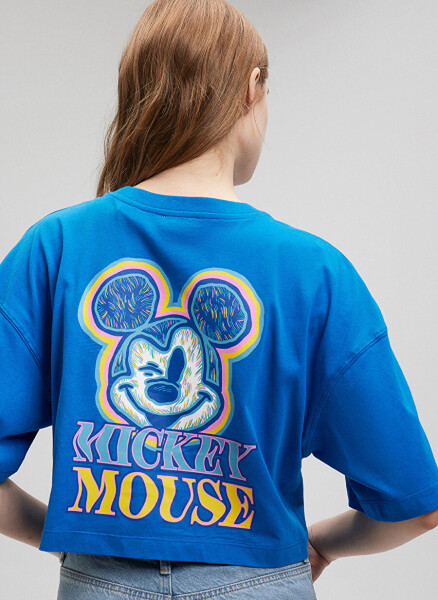 Blue Crew Neck Blue Women's T-Shirt M1612474-70910-MICKEY MOUSE PRINTED - 8