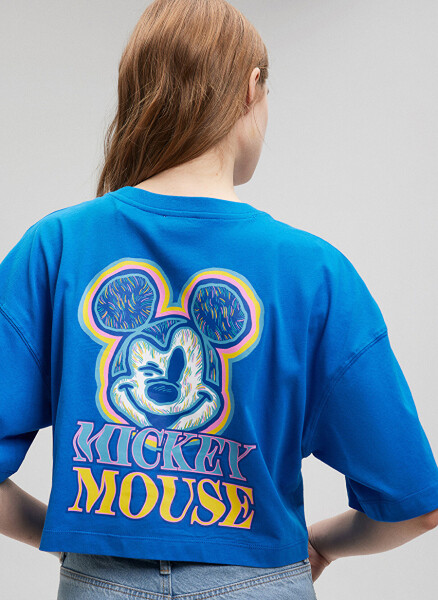 Blue Crew Neck Blue Women's T-Shirt M1612474-70910-MICKEY MOUSE PRINTED - 2