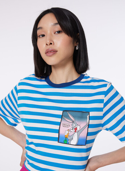 Blue Crew Neck Blue Women's T-Shirt M1612487-87208-BUGS BUNNY PRINTED T - 9