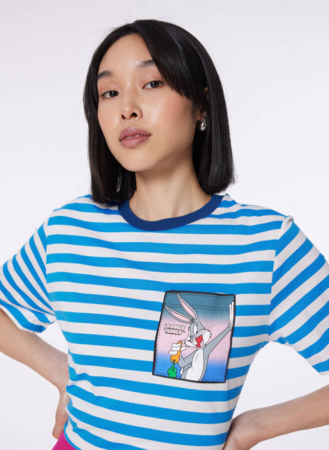 Blue Crew Neck Blue Women's T-Shirt M1612487-87208-BUGS BUNNY PRINTED T - 9