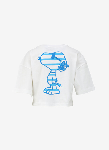 Blue Crew Neck Ecru Women's T-Shirt M1612480-70057-SNOOPY PRINTED T-SHIRT - 14