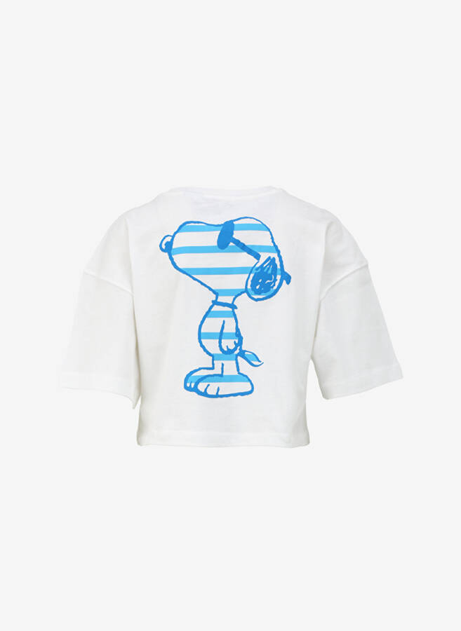 Blue Crew Neck Ecru Women's T-Shirt M1612480-70057-SNOOPY PRINTED T-SHIRT - 14