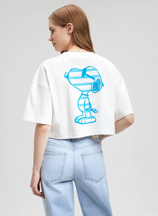 Blue Crew Neck Ecru Women's T-Shirt M1612480-70057-SNOOPY PRINTED T-SHIRT - 2