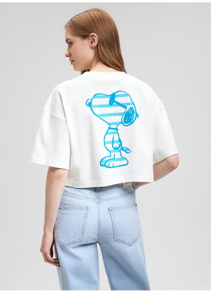 Blue Crew Neck Ecru Women's T-Shirt M1612480-70057-SNOOPY PRINTED T-SHIRT - 18