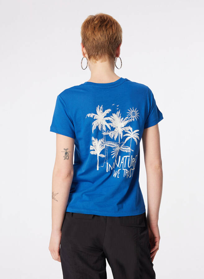 Blue Crew Neck, Graphic Printed Women's T-Shirt - 6