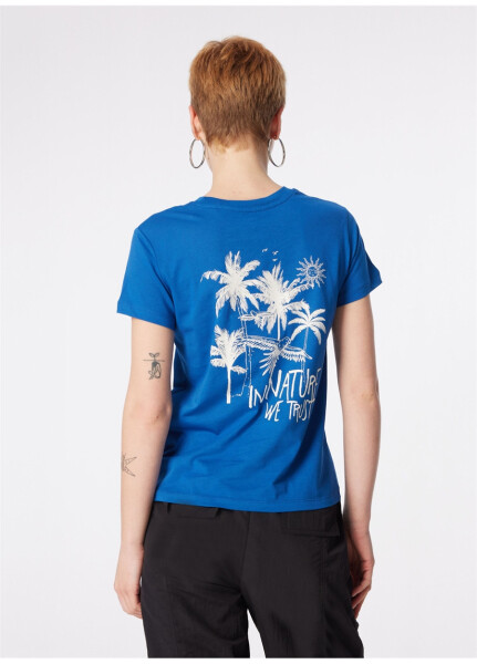 Blue Crew Neck, Graphic Printed Women's T-Shirt - 14