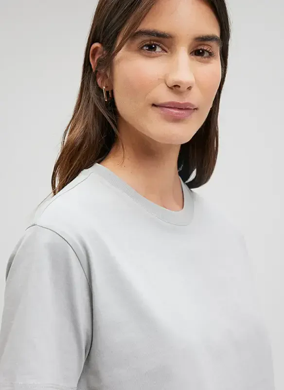 Blue Crew Neck Gray Women's T-Shirt M1600965-70075-BASIC SHORT SLEEVE T - 5