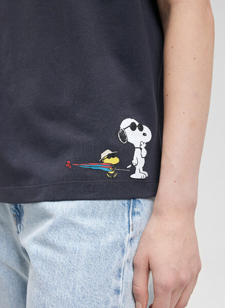 Blue Crew Neck Grey Women's T-Shirt M1612531-70087-SNOOPY PRINTED T-SHIRT - 10