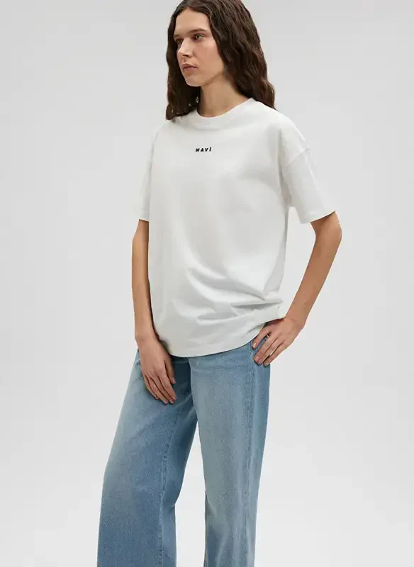 Blue Crew Neck Off White Women's T-Shirt M1612518-70057-BLUE PRINTED T-SHIRT - 1