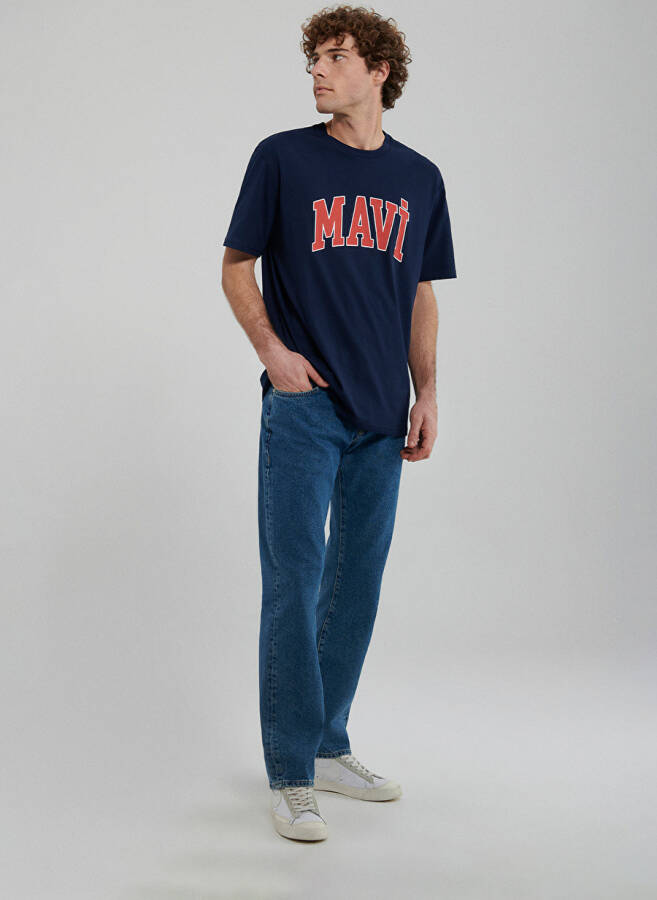 Blue Crew Neck Plain Dark Navy Men's T-Shirt - 2