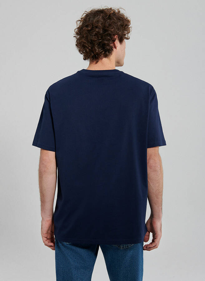 Blue Crew Neck Plain Dark Navy Men's T-Shirt - 6