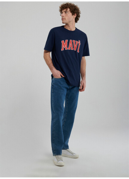 Blue Crew Neck Plain Dark Navy Men's T-Shirt - 9