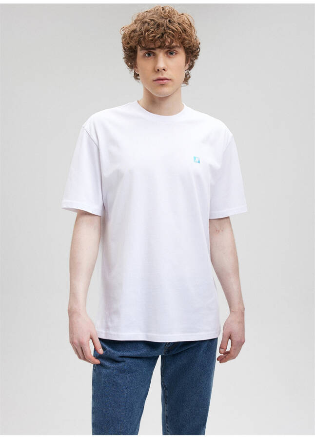 Blue crew neck, plain white men's T-shirt (Short Sleeve) - 9