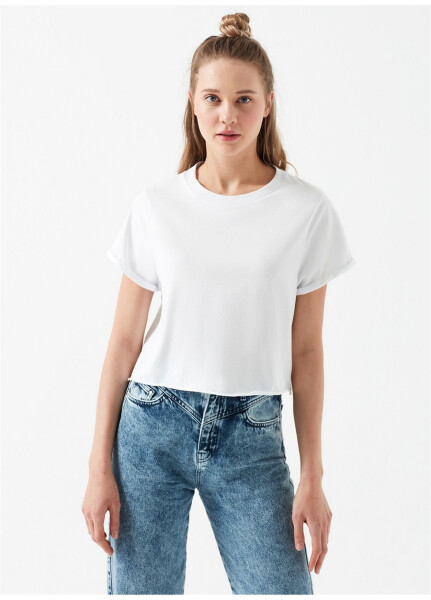 Blue Crew Neck Plain White Women's T-Shirt 168220-620 - 9