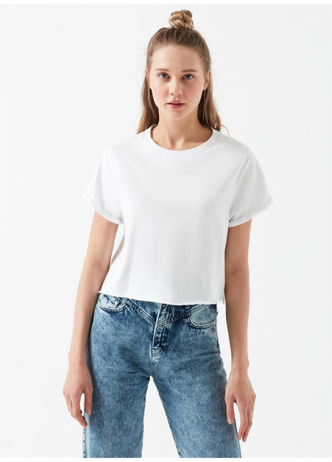 Blue Crew Neck Plain White Women's T-Shirt 168220-620 - 9