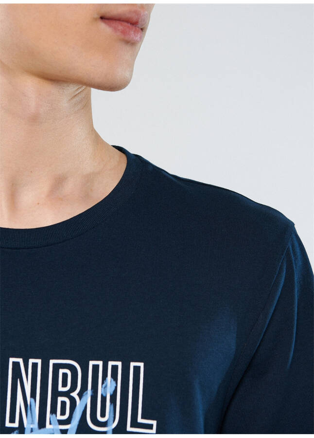 Blue crew neck printed navy blue men's T-shirt - 10