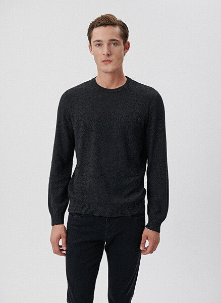 Blue Crew Neck Slim Fit Plain Black Men's Sweater M070781-900_CREW NECK SWEATER - 2