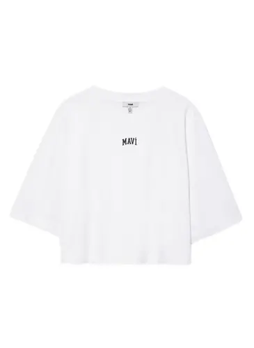 Blue Crew Neck White Women's T-Shirt M1611585-620-ROUND NECK SHORT SLEEVE - 7