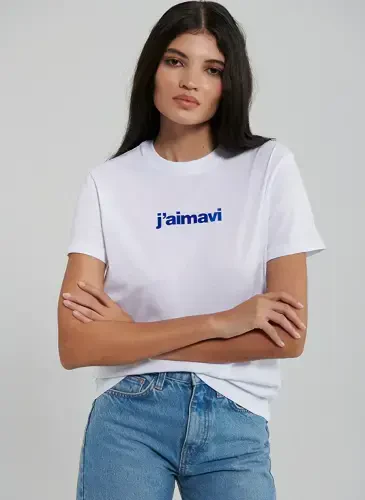 Blue Crew Neck White Women's T-Shirt M1612242-620-BISIKLET YAKA LOGO TIŞ - 1