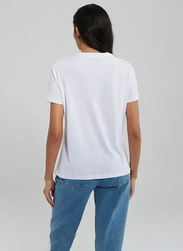 Blue Crew Neck White Women's T-Shirt M1612242-620-BISIKLET YAKA LOGO TIŞ - 5