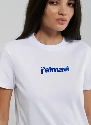 Blue Crew Neck White Women's T-Shirt M1612242-620-BISIKLET YAKA LOGO TIŞ - 6