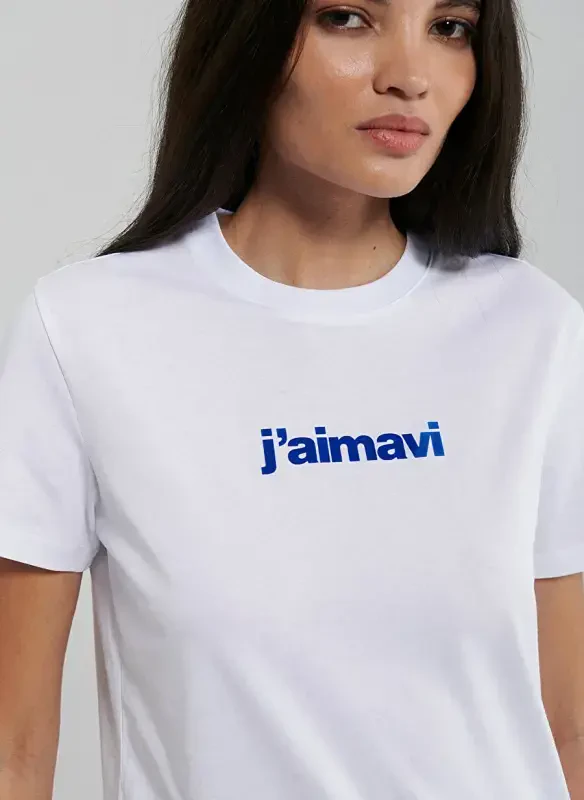 Blue Crew Neck White Women's T-Shirt M1612242-620-BISIKLET YAKA LOGO TIŞ - 6