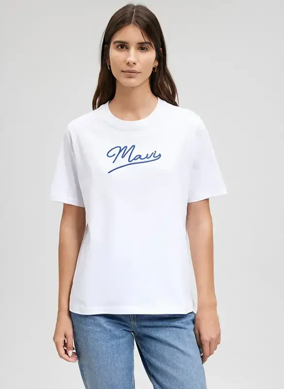 Blue Crew Neck White Women's T-Shirt M1612421-620-MAVI JEANS PRINTED T-SHIRT - 3