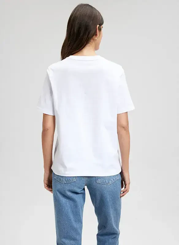 Blue Crew Neck White Women's T-Shirt M1612421-620-MAVI JEANS PRINTED T-SHIRT - 4