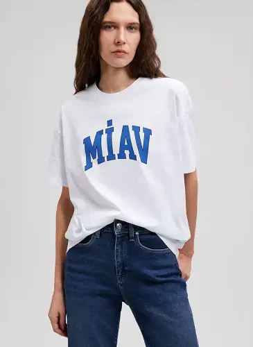 Blue Crew Neck White Women's T-Shirt M1612457-620-MIAV PRINTED T-SHIRT - 1