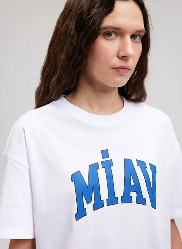 Blue Crew Neck White Women's T-Shirt M1612457-620-MIAV PRINTED T-SHIRT - 5