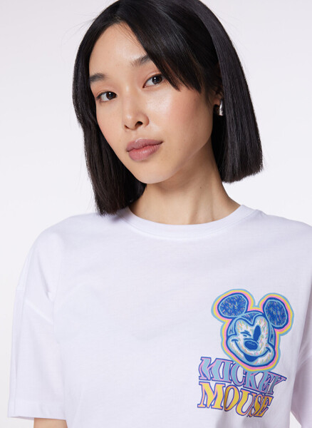 Blue Crew Neck White Women's T-Shirt M1612473-620-MICKEY MOUSE PRINTED T - 9