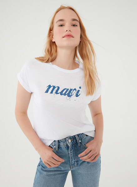 Blue Crew Neck White Women's T-Shirt M166422-620 - 2