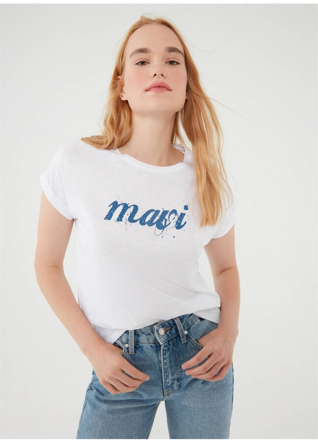 Blue Crew Neck White Women's T-Shirt M166422-620 - 9