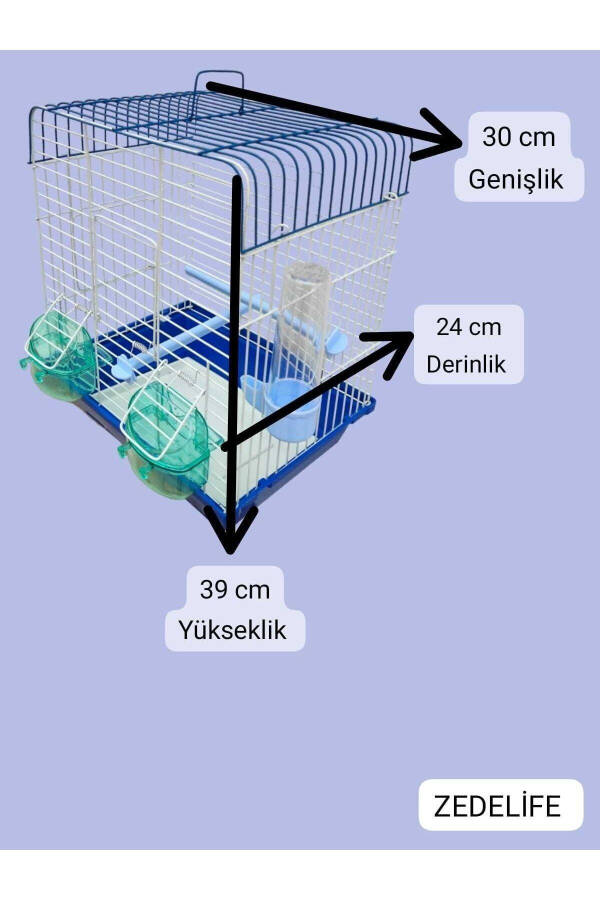 Blue Double Door Cage with Two Feeders and Drawers, Flat Model - 5