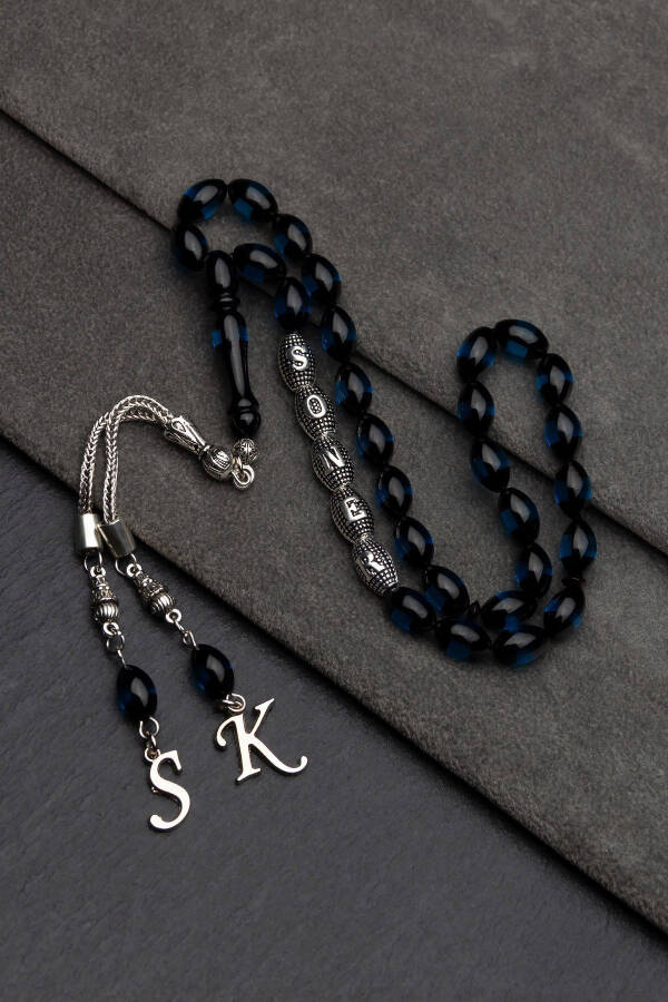 Blue Evil Eye Amber Tasbih with Initial Letter, Personalized Tasbih - 1