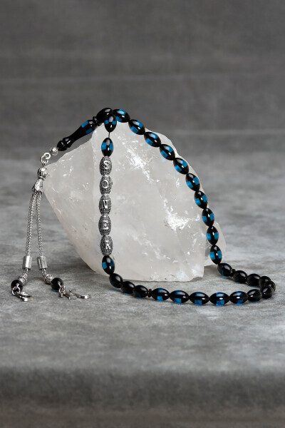 Blue Evil Eye Amber Tasbih with Initial Letter, Personalized Tasbih - OTTOTESBİH (1)