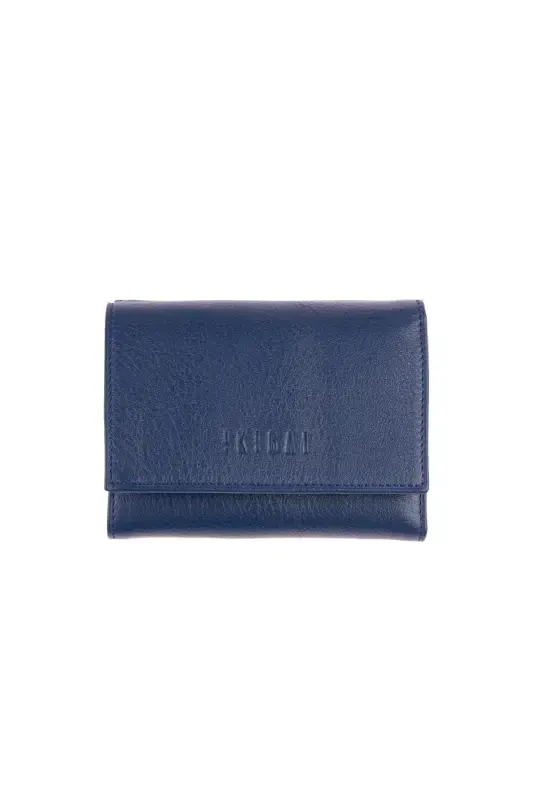 Blue Genuine Leather Card and ID Holder Coin Pocket Snap-Closure Mother's Day Gift Wallet-BLUE - 1