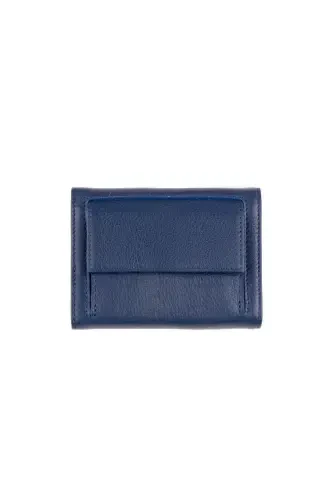 Blue Genuine Leather Card and ID Holder Coin Pocket Snap-Closure Mother's Day Gift Wallet-BLUE - DERIDERIM (1)