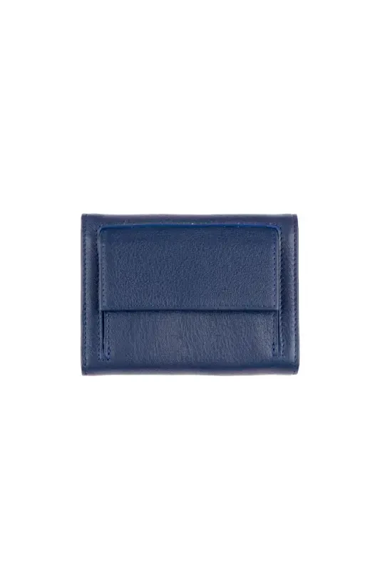 Blue Genuine Leather Card and ID Holder Coin Pocket Snap-Closure Mother's Day Gift Wallet-BLUE - 2