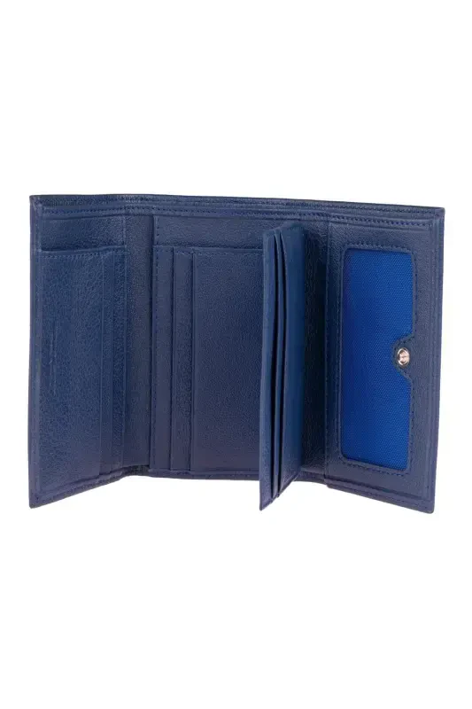 Blue Genuine Leather Card and ID Holder Coin Pocket Snap-Closure Mother's Day Gift Wallet-BLUE - 3