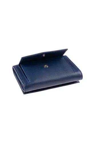 Blue Genuine Leather Card and ID Holder Coin Pocket Snap-Closure Mother's Day Gift Wallet-BLUE - 4
