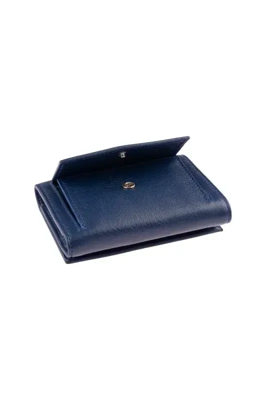 Blue Genuine Leather Card and ID Holder Coin Pocket Snap-Closure Mother's Day Gift Wallet-BLUE - 4