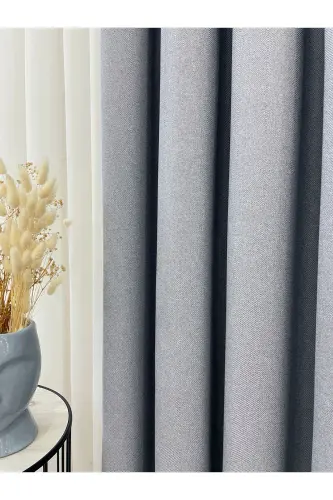 Blue Gray Linen Look 1/3 Dense Pleated Curtain-BlueGray - 5