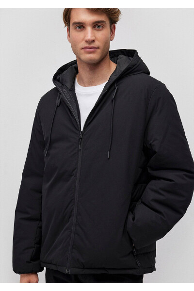 Blue hooded black puffer jacket - 6