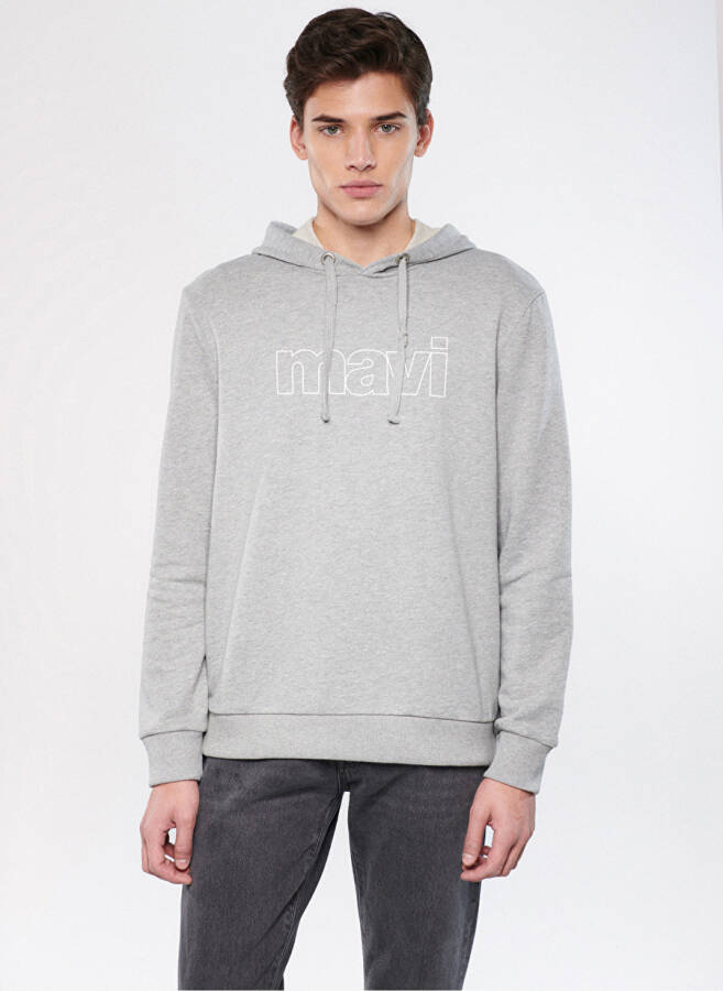 Blue Hooded Grey Melange Men's Sweatshirt 065606-28387 BLUE LOGO SWEATSHIRT - 3