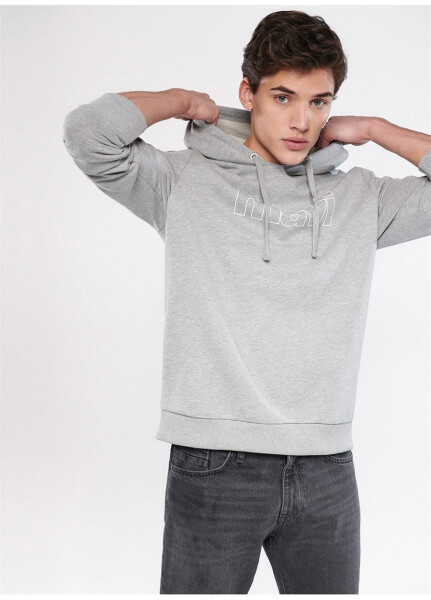 Blue Hooded Grey Melange Men's Sweatshirt 065606-28387 BLUE LOGO SWEATSHIRT - 8