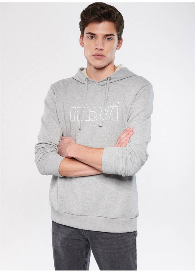 Blue Hooded Grey Melange Men's Sweatshirt 065606-28387 BLUE LOGO SWEATSHIRT - 9