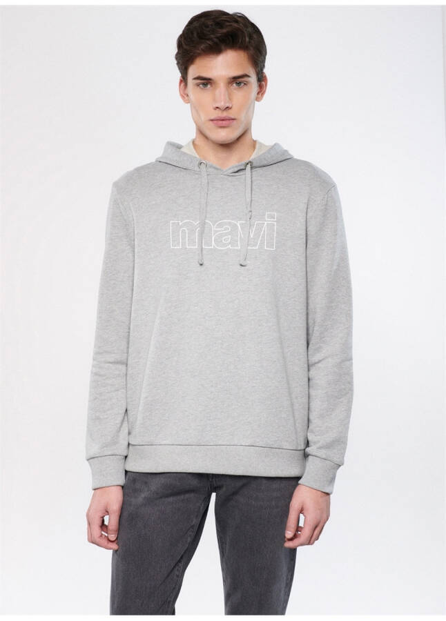 Blue Hooded Grey Melange Men's Sweatshirt 065606-28387 BLUE LOGO SWEATSHIRT - 10