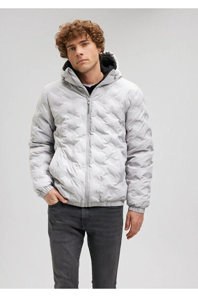 Blue hooded, quilted grey jacket - 1